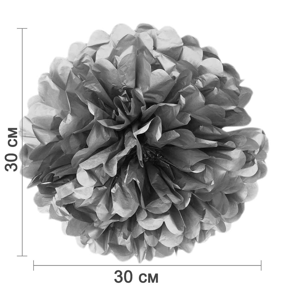 Помпон из бумаги 30 см серебро
