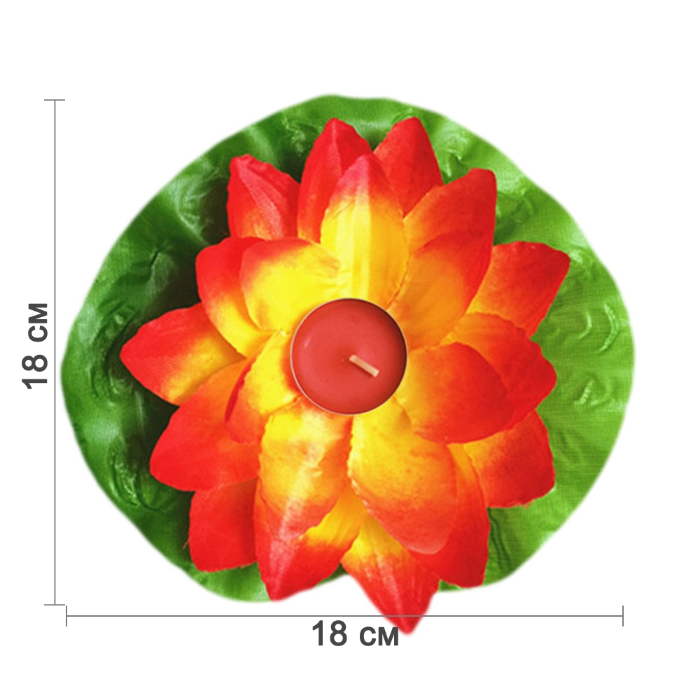 Плавающий фонарик из шелка Лотос 18х18 см красн.+лимон.