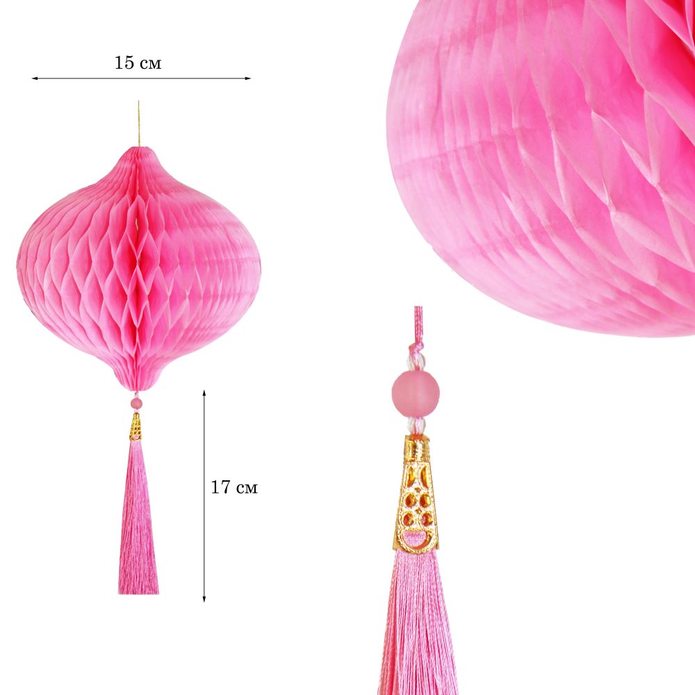 Бумажное украшение Шар-соты с кисточкой 15 см, розовый Бумажное украшение Шар-соты с кисточкой 15 см, розовый