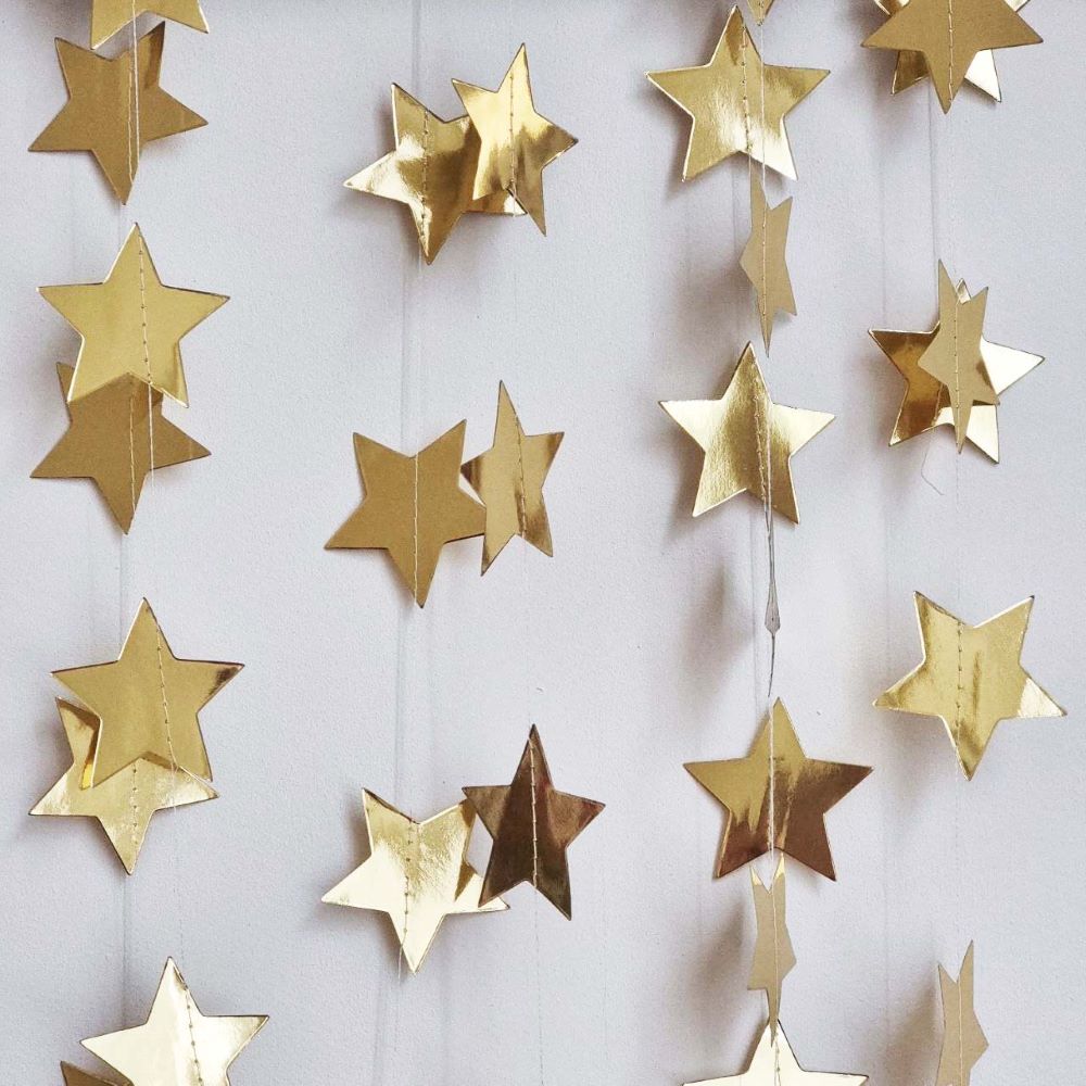 Гирлянда Звезды металлик 7 см 4 м золото Гирлянда Звезды металлик 7 см 4 м золото