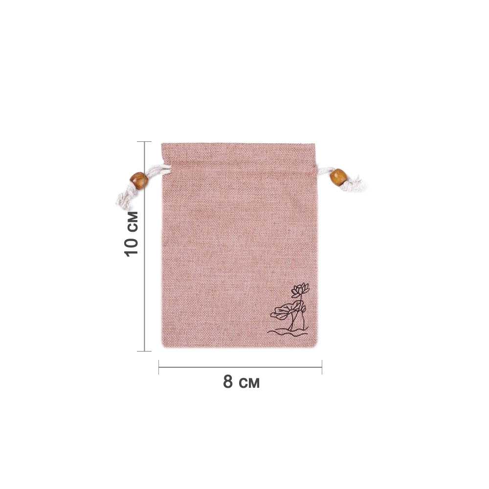 Мешочек из искусственного льна с орнаментом 8х10 см, нежно-розовый Мешочек из искусственного льна с орнаментом 8х10 см, нежно-розовый