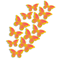 Наклейки Бабочки двойные перламутровые бумажные № 6 12 шт золото+малиновый