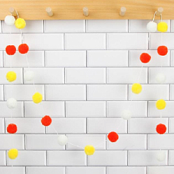 Гирлянда на веревке с помпончиками 3 см х 30 шт х 3 м, №11 ассорти