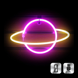 Неоновая подвеска "Сатурн"  30 х 17,5 см, от батареек и USB, розовый+желтый