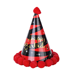 Колпачок с помпончиками "Happy Birthday" Салюты красный+черный