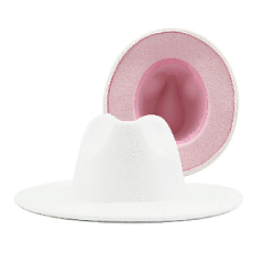 Шляпа Федора фетровая 2 цвета, белый+розовый