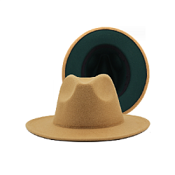 Шляпа Федора фетровая 2 цвета, песочный+темно-зеленый