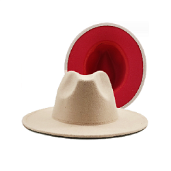 Шляпа Федора фетровая 2 цвета, бежевый+алый