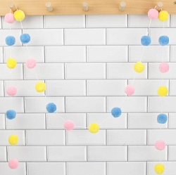 Гирлянда на веревке с помпончиками 3 см х 30 шт х 3 м, №14 ассорти